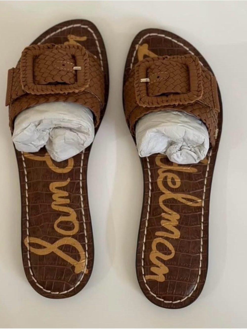 Sam Edelman Brown Woven Buckle Slide Mules